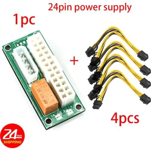 Dual PSU Power Supply Sync Adapter Add2psu ATX 24Pin To 4pin Molex Synchronous Connector Riser Miner Mining+ 4 Pcs Power Cable