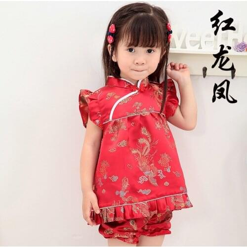 2020 New Summer Floral baby girls clothes sets outfits infant suits New Year Chinese tops dresses short pants Qipao cheongsam
