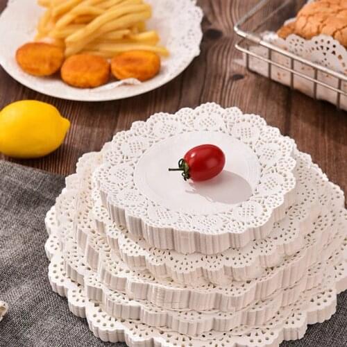 50PCS Many Sizes White Round Baking Paper Food Grade Lace Paper for Party Decoration Placemat Paper Cushion Cake Decoration Tool