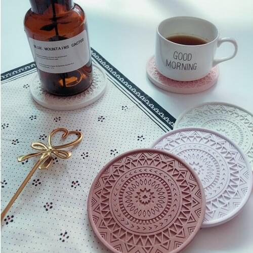 Round Coaster Concrete Tray Silicone Mold Creative Pattern Cup Mat Plaster Base Tray Mould