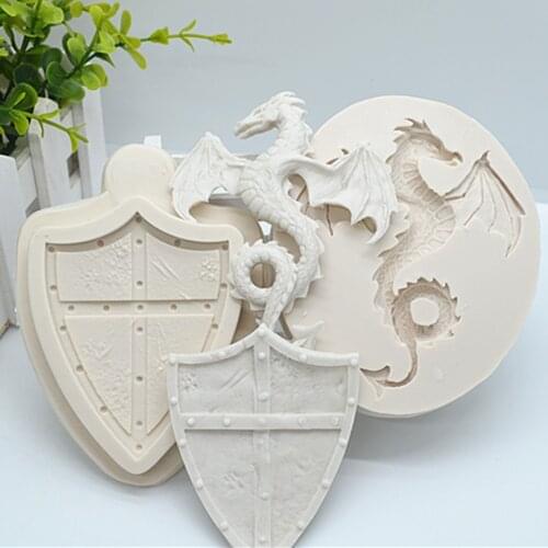 Luyou 2pc Dinosaur And Shield Silicone Resin Molds Cake Decorating Tools Pastry Kitchen Baking Accessories FM1989
