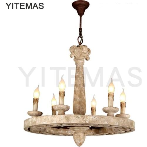 YITEMAS America style country vintage Cartwheel wood made work chandelier lamp wooden 5/6 LIGHTS French rural Dining light
