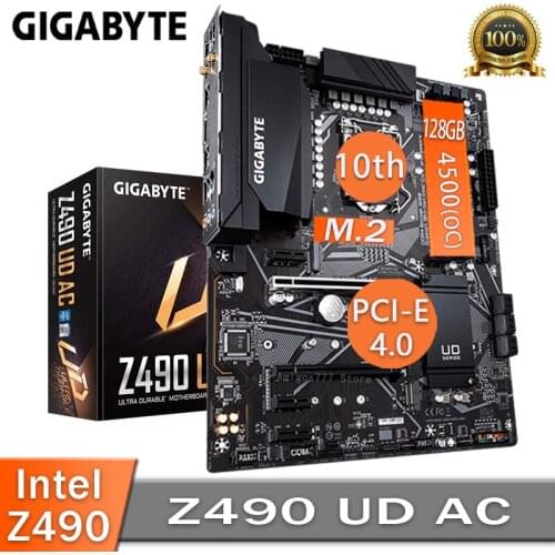 LGA 1200 Gigabyte Z490 UD AC Motherboard DDR4 128GB M.2 SSD USB3.2 Gen2 Desktop Overlocking Intel Z490 Gaming Placa-Mãe 1200 New