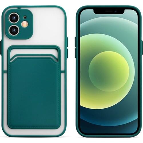 500pcs 2 in 1 Matte Frosted Transparent TPU+PC Cover Pouch Card Holder Case For iPhone 12 Mini 11 Pro Max XS XR X 8 7 6 Plus SE