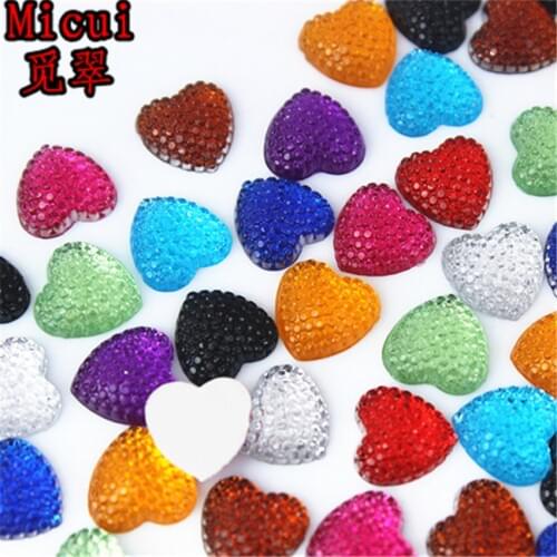 Micui 200pcs 10mm Heart Acrylic Rhinestone Crystals Flatback For Clothes Dress Decorations Jewelry Accessories ZZ744
