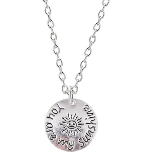 Fashion Mens And Womens Necklace Round Tag Lettering You Are My Sunshine Pendant Punk Sweater Chain Accessories Jewelry Gifts