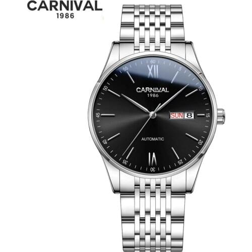 CARNIVAL Mens Automatic Mechanical Watches SEIKO-NH36A Movement GMT Watch 40mm Sapphire Stainless Steel Waterproof Watch