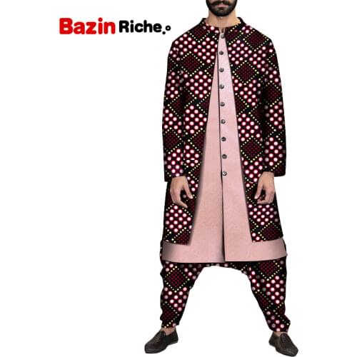 African Men Suit Fashion Shirt Patch Trousers Drop Rrotch Pant Sets Male Groom Suits Plus Size Party Street Wear Clothes WYN1484