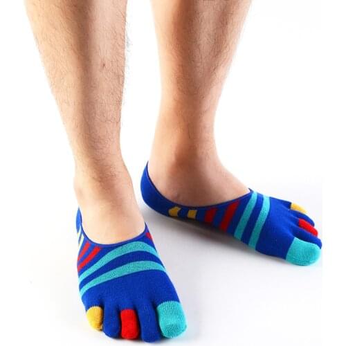 5 Pairs Invisible Colorful Male Five Finger Socks For Men Striped Colorful No Show Socks Non Slip Men Toe Boat Sock