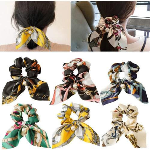 New Chiffon Bowknot Scrunchies Elastic Hair Band Women Pearl Ponytail Holder Hair Tie Hair Rope Rubber Bands Hair Accessories