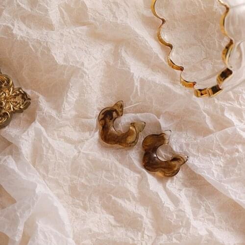 New Korean Fashion Design Amber Acrylic Flower Earrings Female Sweet Elegant Temperament Simple Earrings Jewelry