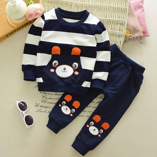 #VW Autumn Kids Clothes Sets Baby Girl Boy O-neck Casual Sets Striped Bear Print Tops+Pants Outfits Clothes комплекты одежды