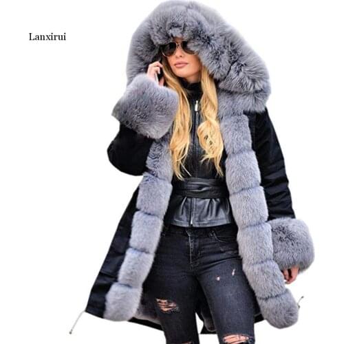 Women Coats Faux Fur Collar Pockets Belt Long Fishtail Overcoat Thicker Warm Parkas Jacket Winter Fashion Hooded Coat