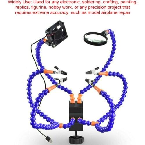 Soldering Iron Helping Holder Third Hand Flexible Arms Table Clamp Fixing Station Welding Tool with USB Fan & Magnifier&Wrench