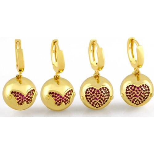 FLOLA Gold Plated Butterfly Drop Earrings For Women Micro Pave Heart Ball Huggie Earrings Dangle CZ Wholesale Jewelry ersw30