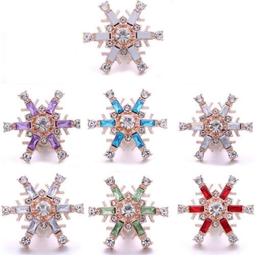 5pcs/lot 2020 Newest Snap Jewelry Mixed Rose Gold Rhinestone Snowflake 18mm Snap Buttons for Snap Bracelet Necklace