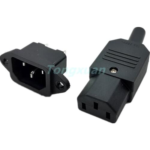 1PC AC250V 10A 3pin IEC C13 Power Supply plug socket Adapter Male plug & Female Jack Rewirable Cable Wire Connector