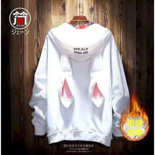 Cute Plush Rabbit Ears Hoodies Mens Hooded Coat Letter Embroidery Plus Velvet Winter Lazy Couple Clothes Women Kawaii Hoodies