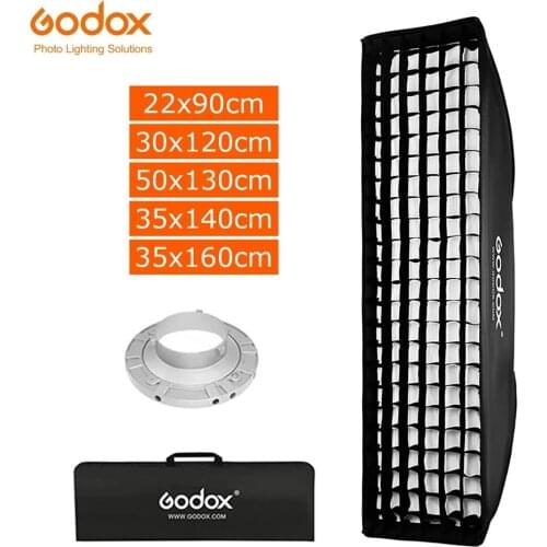Godox 22x90cm 30x120cm 50x130cm 35X140cm 35X160cm Honeycomb Grid Strip Softbox S-Type Bracket Bowen Mount Holder For Photography