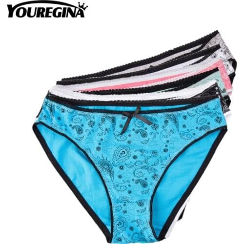 YOUREGINA Womens Pants Briefs Bow Low Rise Waist Cotton Underwear Print Style Female Breathable Sexy Panties 6pcs/lot M L XL