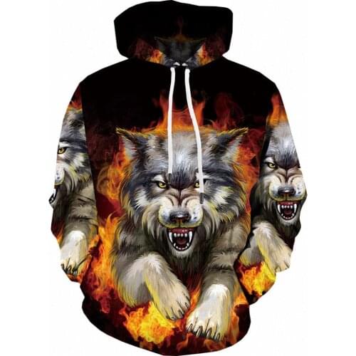 Spring And Autumn Funny Fashion Men Wolf Animal 3D Printed Hooded Hoodies Men Shinning Wolf Design Sweatshirts 3D Harajuku Hoody
