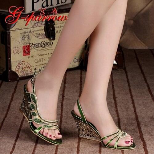 2018 Summer New Luxury Diamond Shoes Women 8cm High Heels Sexy Wedge Sandals Big Size 11