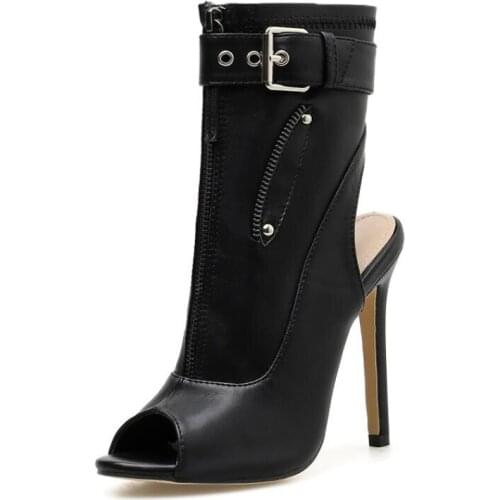 2021 PU Summer Ankle Boots High Heels Women Shoes Peep Toe Sexy Lady Chelsea Boots Party Thin Heeled Shoes Size 35-40