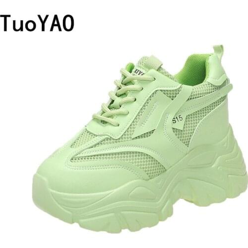 2021 Spring Women Chunky Sneakers Breathable Mesh Casual Shoes 8cm Wedge Heels Platform Shoes Chaussures Femme Sports Dad Shoes