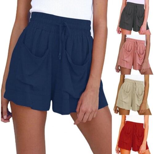 2021 woman shorts Women High Waist Solid Color Drawstring Quick Dry Elastic Sport Shorts Womens Clothing Wide Leg женские шорты