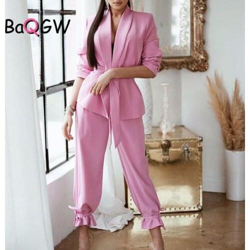 BaQGW Office Lady Blazer Coat Two Piece Sets for Women Autum Full Sleeve Design Elegant Outfits Ankle-length Pants Matching Sets