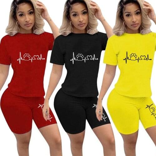 Two Piece Set Female Tracksuit Women O-Neck Summer t Shirt and Short Pants Casual Outfits Print Tops Shirts Shorts Pant Suits