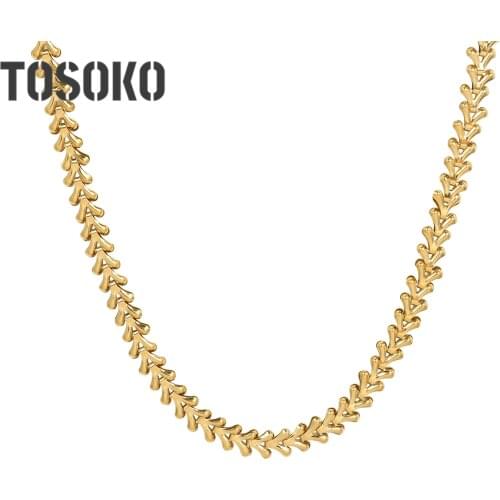TOSOKO Stainless Steel Jewelry Leaf Flower Necklace Womens Unique Cavicle Chain BSP1060