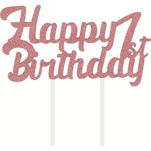 1-60 Number Gittler Happy Birthday Cake Topper Rose Gold Bling Sparkle Decoration Sign Cake Topper For Girl Kids Birthday