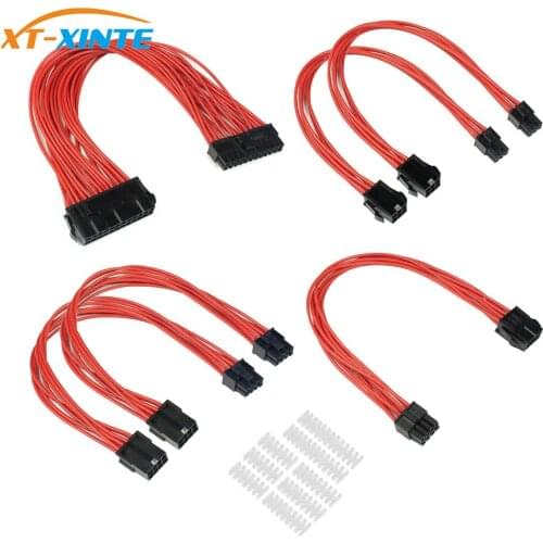 1 Set Basic Extension Cable Kit ATX 24Pin/ EPS 4+4Pin / PCI-E 6+2Pin/ PCI-E 6Pin Power Extension Power Cable for PC Computer