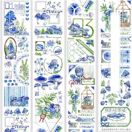 1 Loop 6 X 90cm Special Oil Release Papaer Washi Journal Blue Mushroom Hedgehog Washi Tape