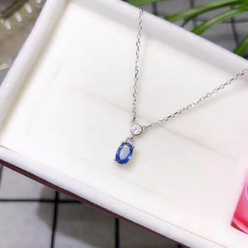 100% Natural Real Sapphire Necklace Pendant Solid S925 Sterling Silver For Women Pendant