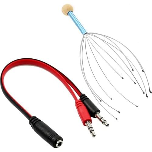 2 PCS Splitter Cable Massager,1 PCS 3.5mm Female to Dual Male Mic Audio Y Splitter Cable for PC & 1 PCS Metal Finger Neck Scalp