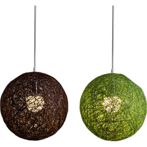 2X Green/Coffee Bamboo, Rattan And Hemp Ball Chandelier Individual Creativity Spherical Rattan Nest Lampshade