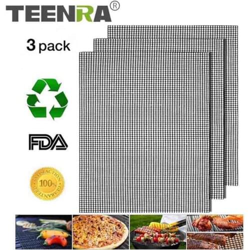 3Pcs Non-stick BBQ Grill Mesh Mat Grid Shape Barbecue Mat Baking Mat Reusable BBQ Mat Heat-resistant Picnic Tools