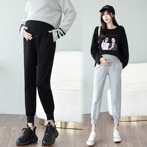 380# Maternity Pants Spring Autumn Casual Pants Comfy Belly Support Ninth Pants Elastic Waist Maternity Trousers