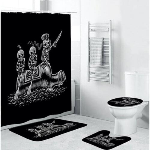 4 Nightmare Pattern Shower Curtain Seat Carpet Cover Toilet Seat Mat Bath Mat Set For Bathroom Decoration