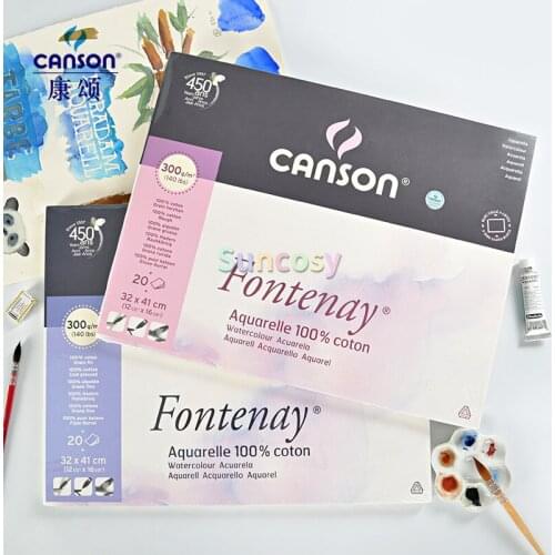 CANSON Fontenay Aquarelle Watercolor Paper,100 % Coton, Watercolour Acuarela Pad, Cold Pressed, Rough,300g 20sheets