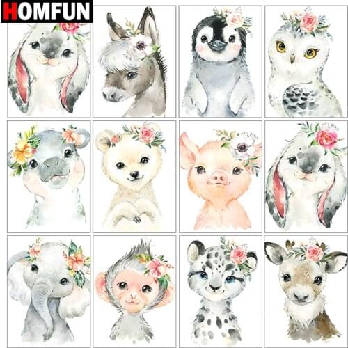 HOMFUN Full Square/Round Drill 5D DIY Diamond Painting "Animal rabbit pig" Embroidery Cross Stitch 5D Home Decor Gift