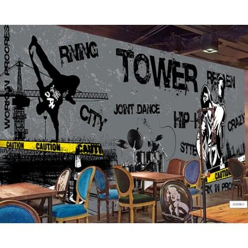 Free Shipping Music Restaurant Wallpaper Custom 3D Hotel Wallpaper KTV MuralIndustrial Style Hip-Hop Rock Music Bar Mural