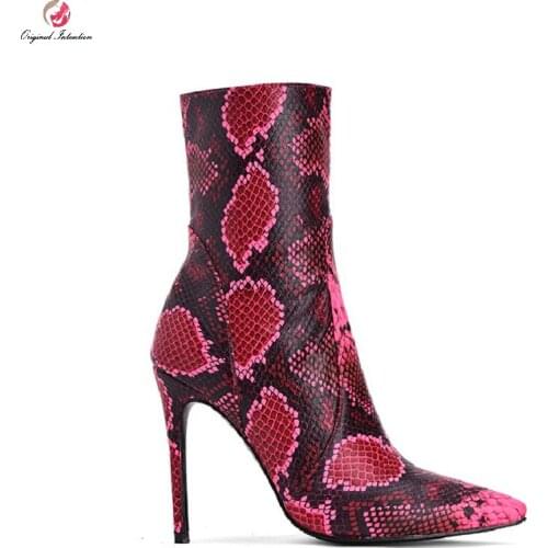 Leopard Grain Serpentine Ankle Boots Women High Heels Boots Pointed Toe Leather Pumps Booties Sexy Night Club Woman Boots Shoes