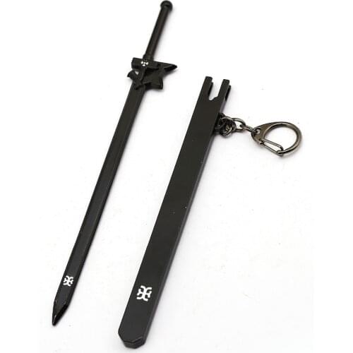 Sword Art Online Keychain Tung People Asuna Black Metal Elucidator Scabbard Key Ring Women Men Anime Jewelry Chaveiro