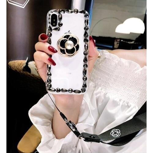 Luxury Capa Bling Flower Airbag Bracket Rhinestone Crystal Clear Soft Case Cover For SamsungA3 A5 A7 2017 A9 A8 A6 PLUS A50 A70