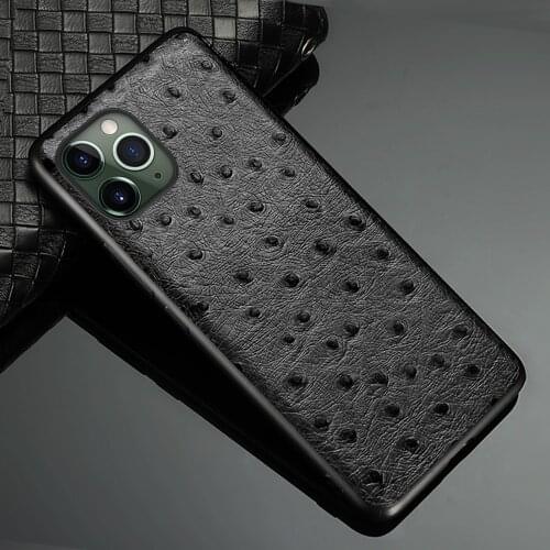 Genuine Leather Phone Case for iPhone 11 Pro Max 12 Mini 12 Pro Max X XR XS MAX 8 Plus 5 SE 2020 6 6s 7 Plus Ostrich Grain Cover