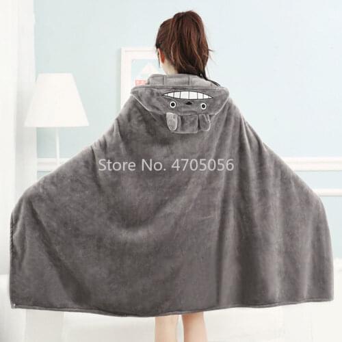 Totoro Grey Yellow Black Bear Coral Fleece Baby Blanket with Hooded Cute Cartoon Cosplay Cloak Cape Throw Kids Blankets Sofa M/L