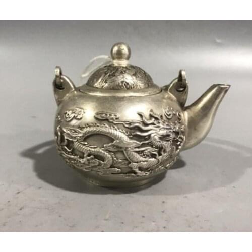 China White copper dragon phoenix small teapot crafts statue